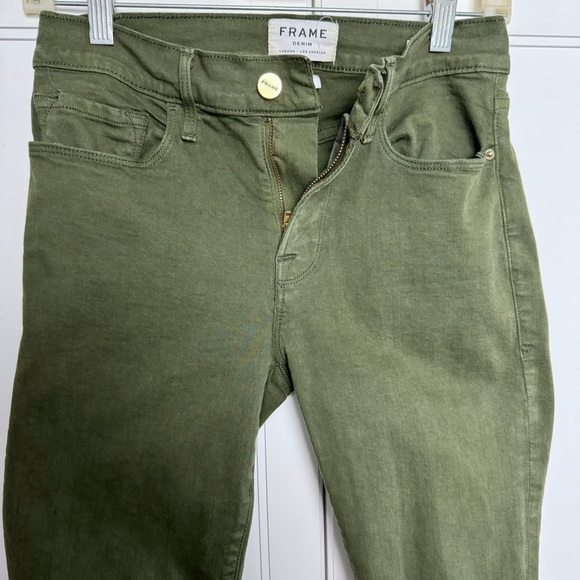 Framed Skinny De Jeanne Olive Green Skinny Jean Sz 27 boho Military - Picture 6 of 8